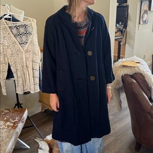 VINTAGE Kapmoor NY ILGWU union tag blue wool Swing coat ornate Asian buttons